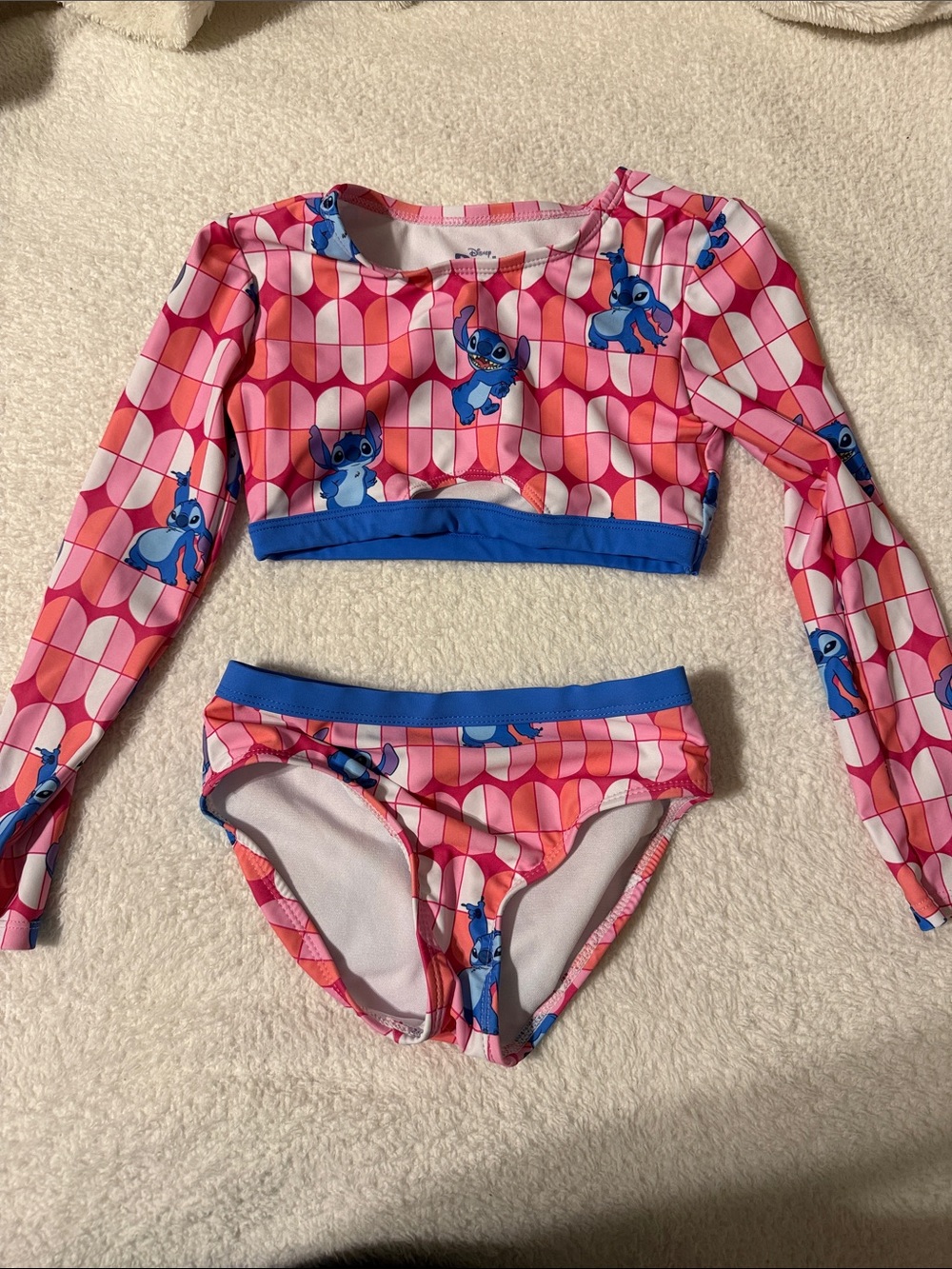 Disney Pink and Blue Long-Sleeve Girls Rashguard Swim Set